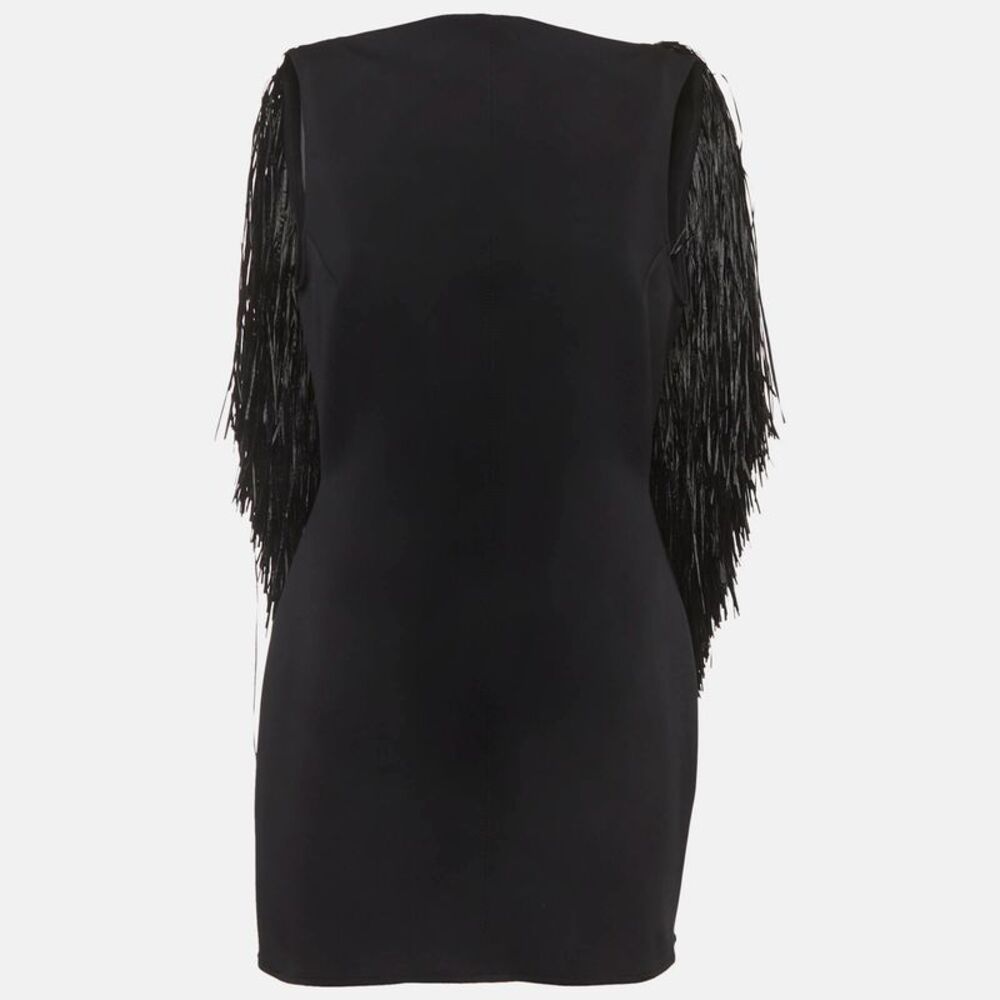 David Koma Black Jersey Textured Fringed Mini Dress M